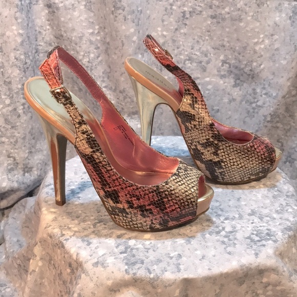 Women’s Madden Girl Pink & Black Snakeskin Peep Toe Sling Backs 5” Heel Size 7.5 - Picture 4 of 9